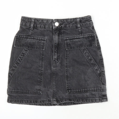 Top Shop Womens Black Herringbone Cotton Mini Skirt Size 6