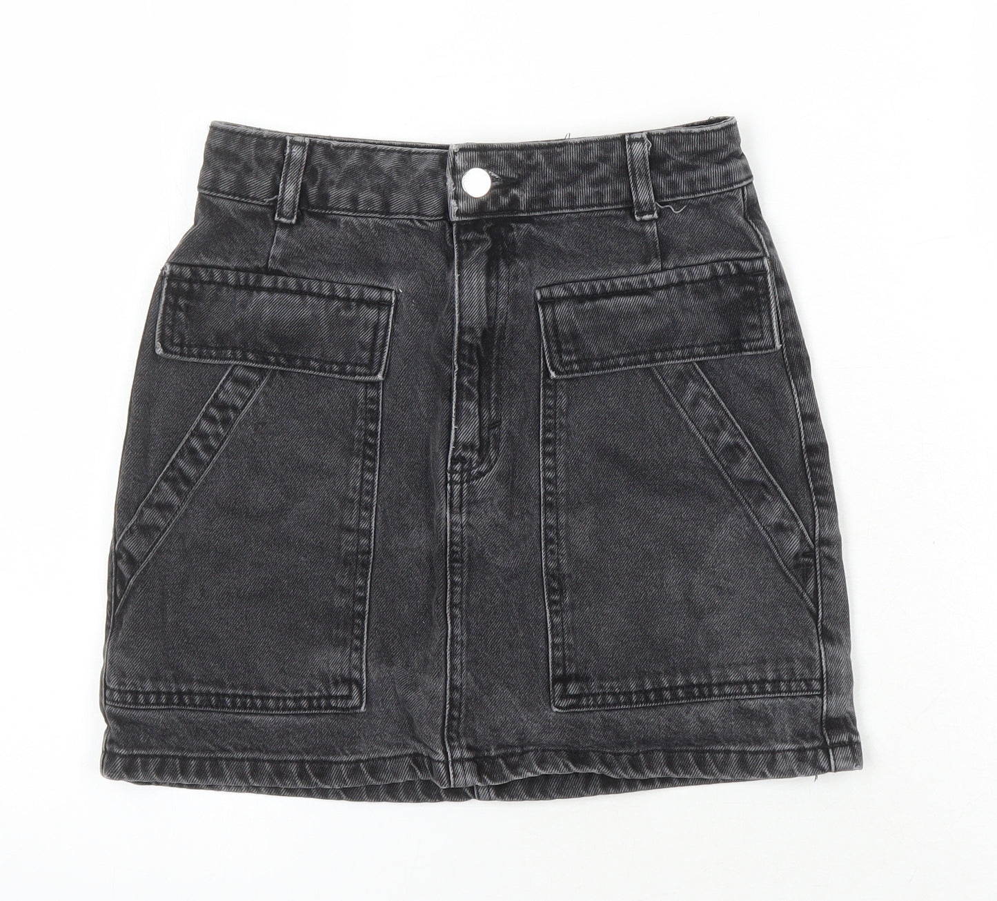 Top Shop Womens Black Herringbone Cotton Mini Skirt Size 6