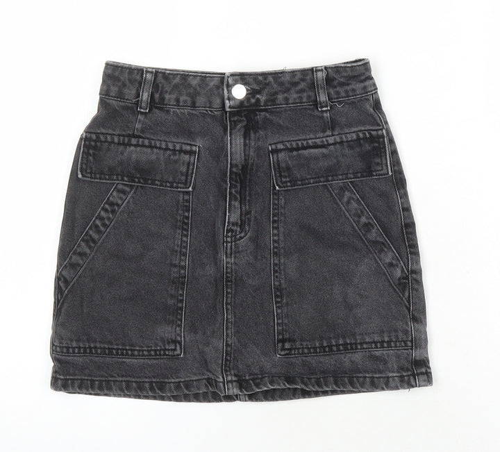 Top Shop Womens Black Herringbone Cotton Mini Skirt Size 6