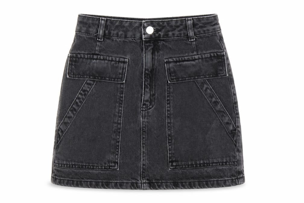 Top Shop Womens Black Herringbone Cotton Mini Skirt Size 6