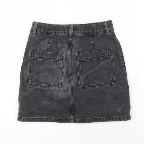 Top Shop Womens Black Herringbone Cotton Mini Skirt Size 6