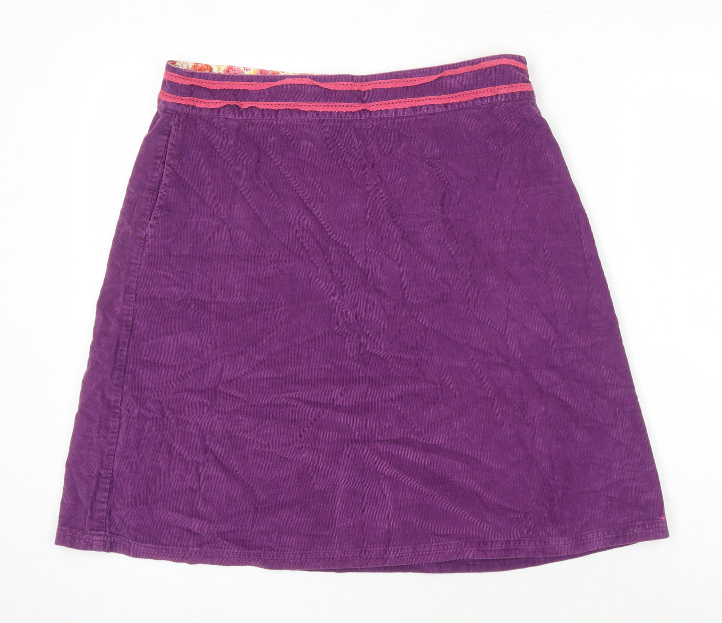 Ness Womens Purple Cotton A-Line Skirt Size 12 Zip - Pocket