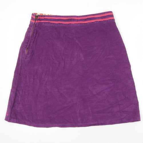 Ness Womens Purple Cotton A-Line Skirt Size 12 Zip - Pocket