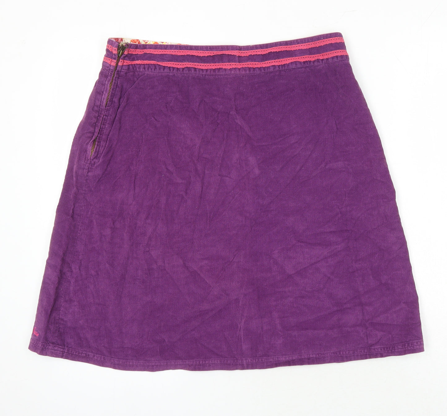 Ness Womens Purple Cotton A-Line Skirt Size 12 Zip - Pocket