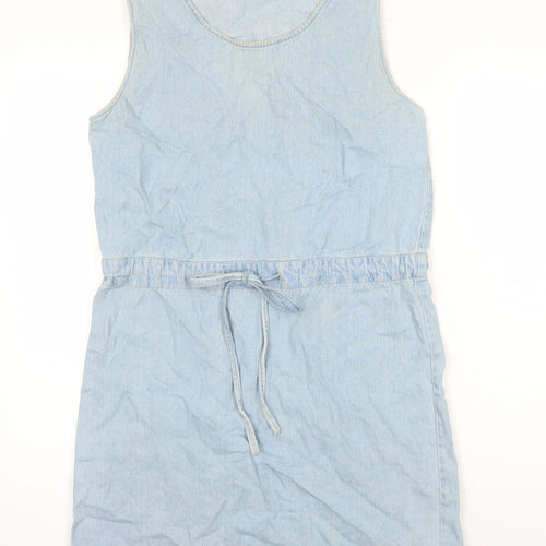 Bill Blass Womens Blue 100% Cotton Pencil Dress Size S Boat Neck - Distressed Look