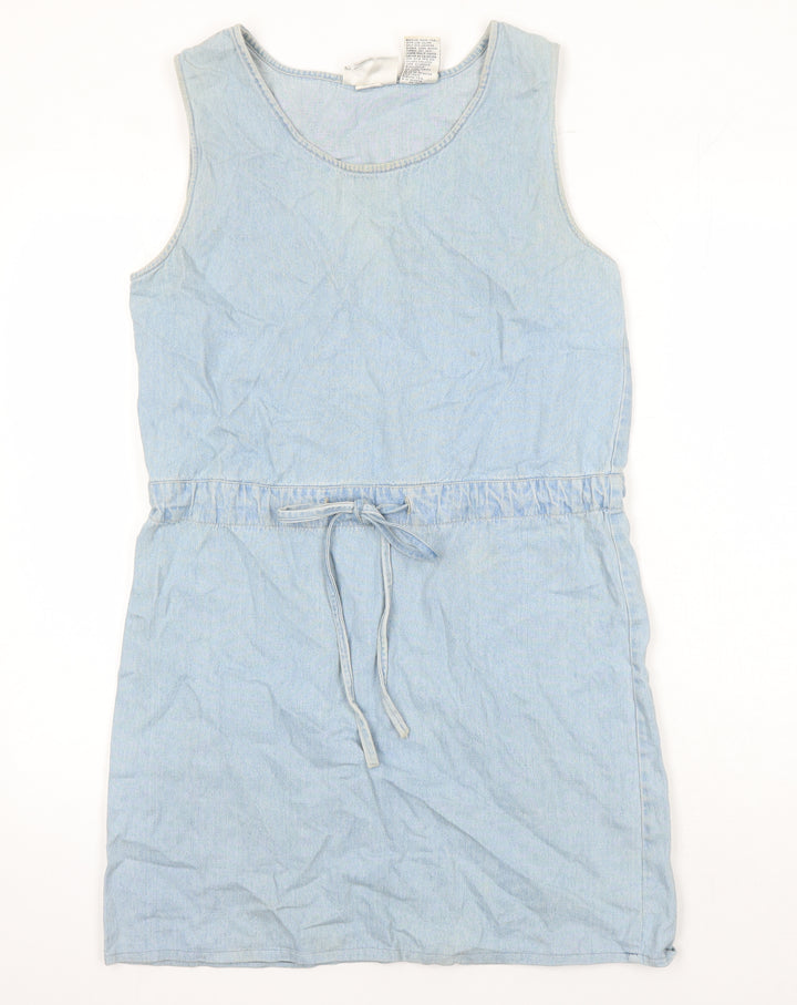 Bill Blass Womens Blue 100% Cotton Pencil Dress Size S Boat Neck - Distressed Look