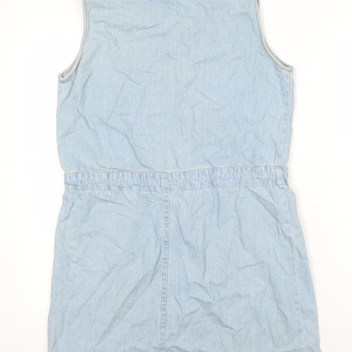 Bill Blass Womens Blue 100% Cotton Pencil Dress Size S Boat Neck - Distressed Look