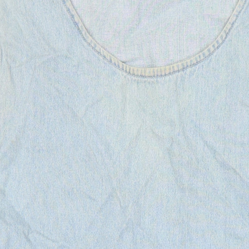 Bill Blass Womens Blue 100% Cotton Pencil Dress Size S Boat Neck - Distressed Look