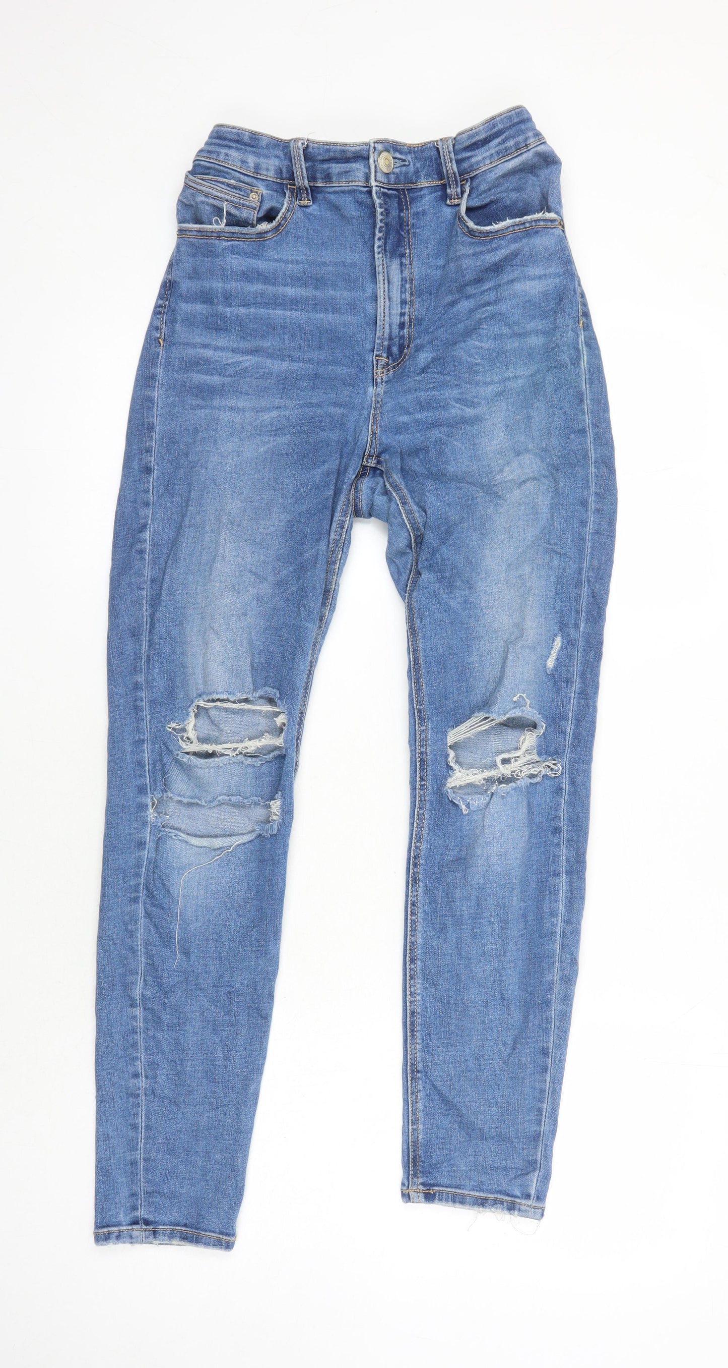 Stradivarius Womens Blue Cotton Skinny Jeans Size 16 L25 in Regular - Elasticated Waist