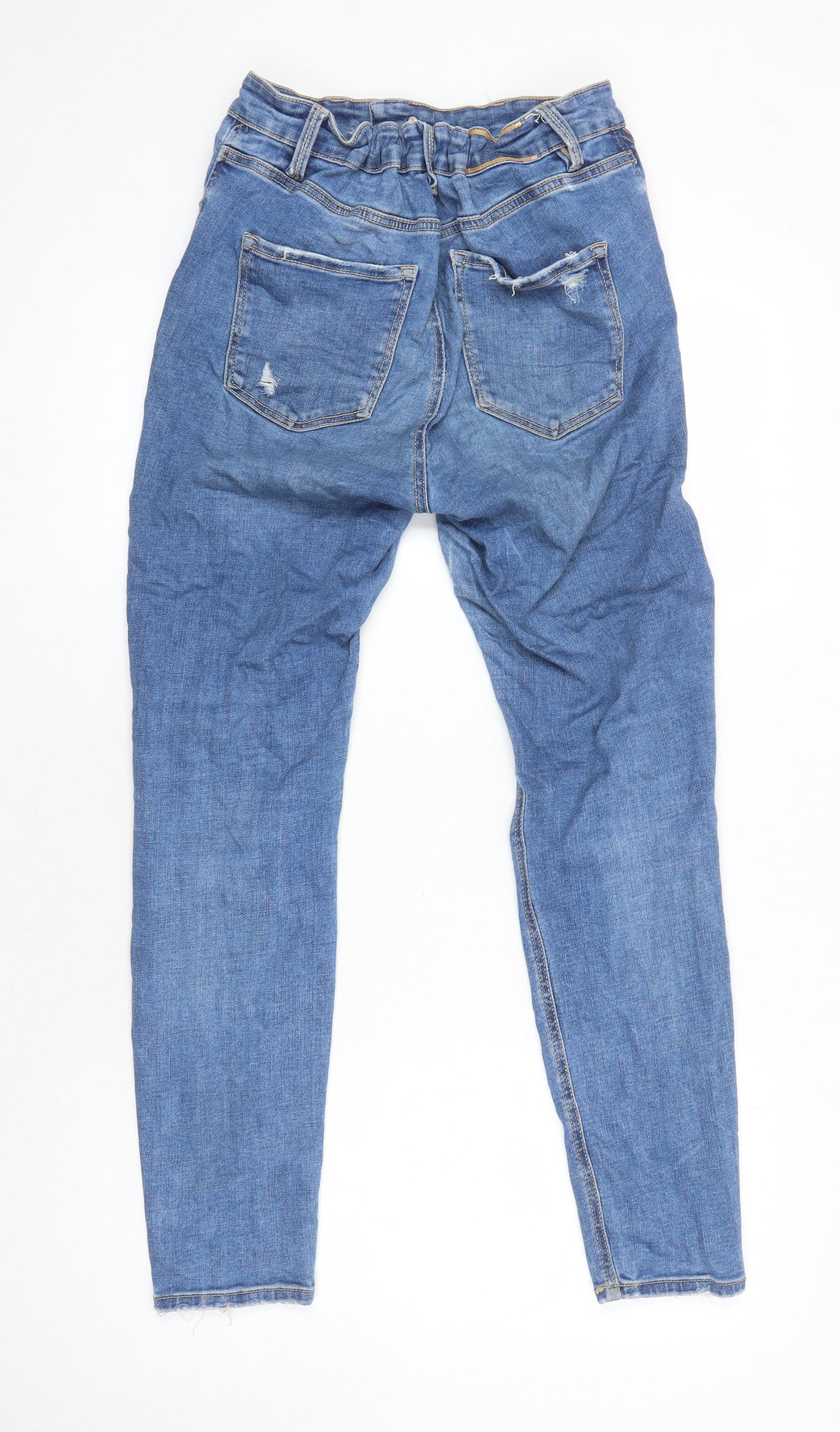 Stradivarius Womens Blue Cotton Skinny Jeans Size 16 L25 in Regular - Elasticated Waist
