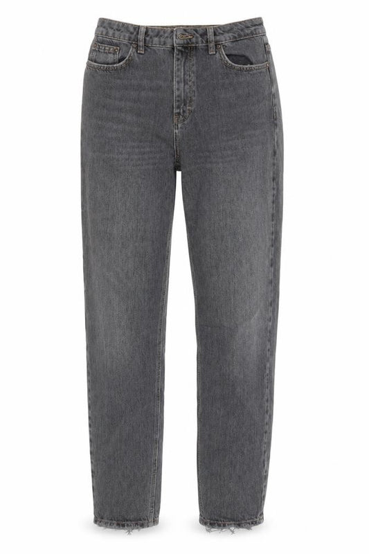Front view of Topshop women’s grey cotton mom jeans, size UK 30, in, 30-inch leg regular