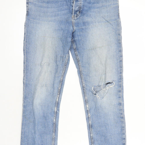 M&S Womens Blue Cotton Straight Jeans Size 10 L22 in Regular