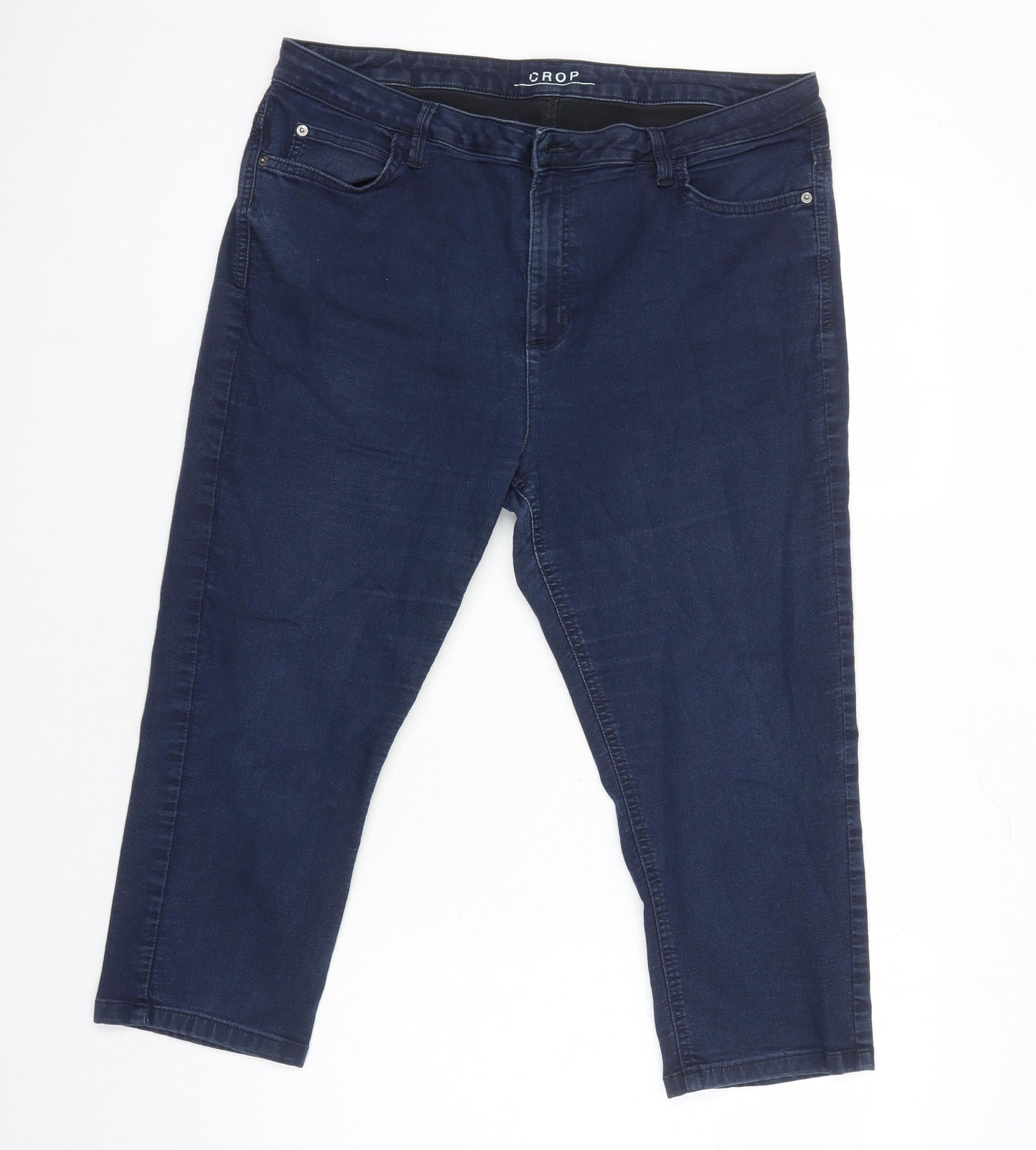 M&S Womens Blue Cotton Cropped Jeans Size 18 L20 in Regular