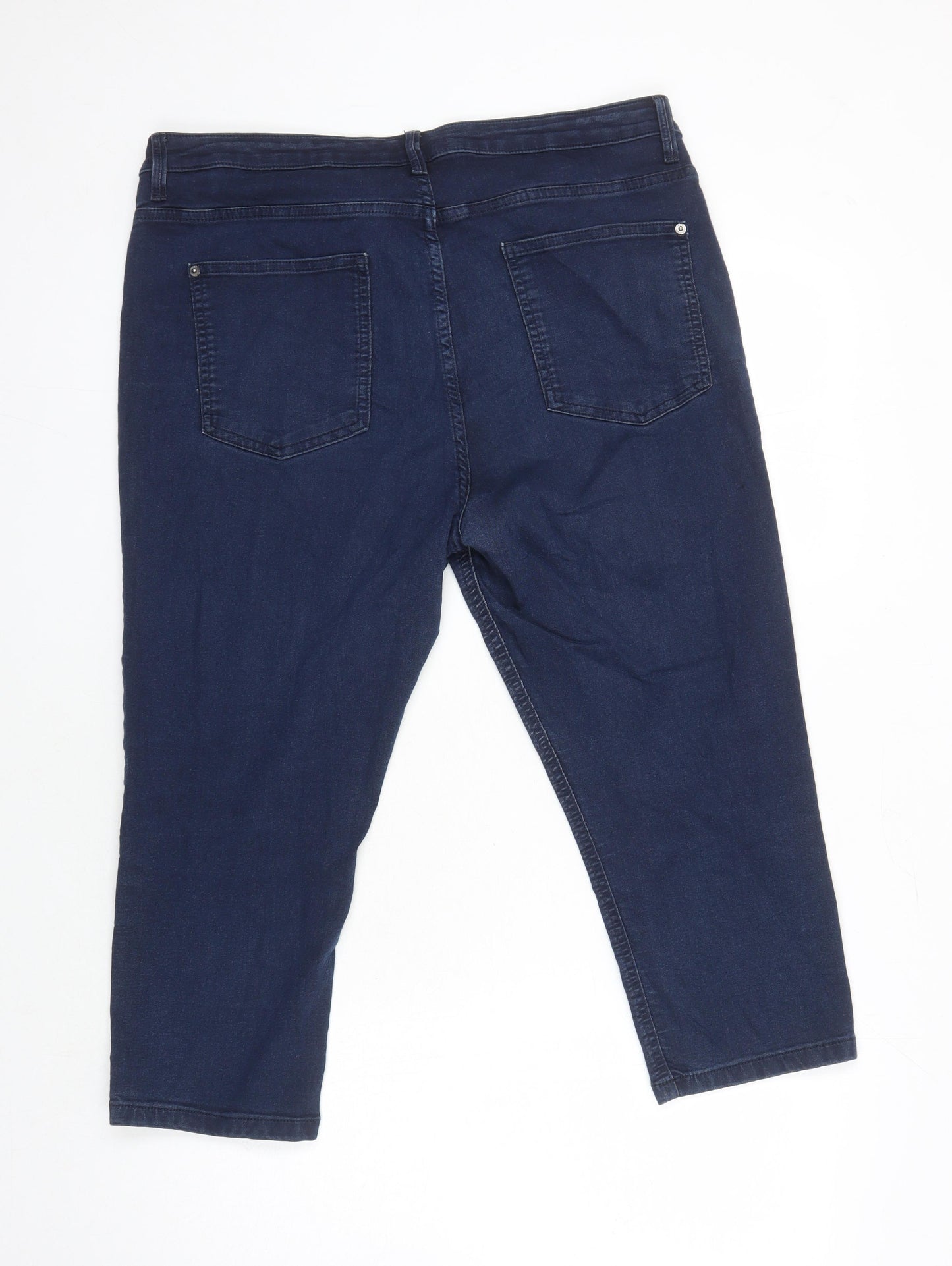 M&S Womens Blue Cotton Cropped Jeans Size 18 L20 in Regular
