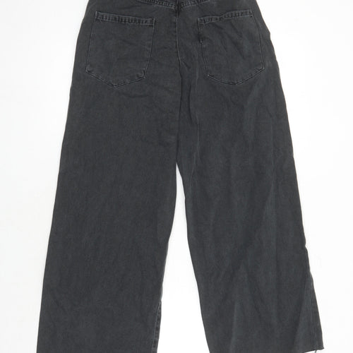 Minga Womens Black Geometric Cotton Wide-Leg Jeans Size 6 L26 in Relaxed - Heart motifs