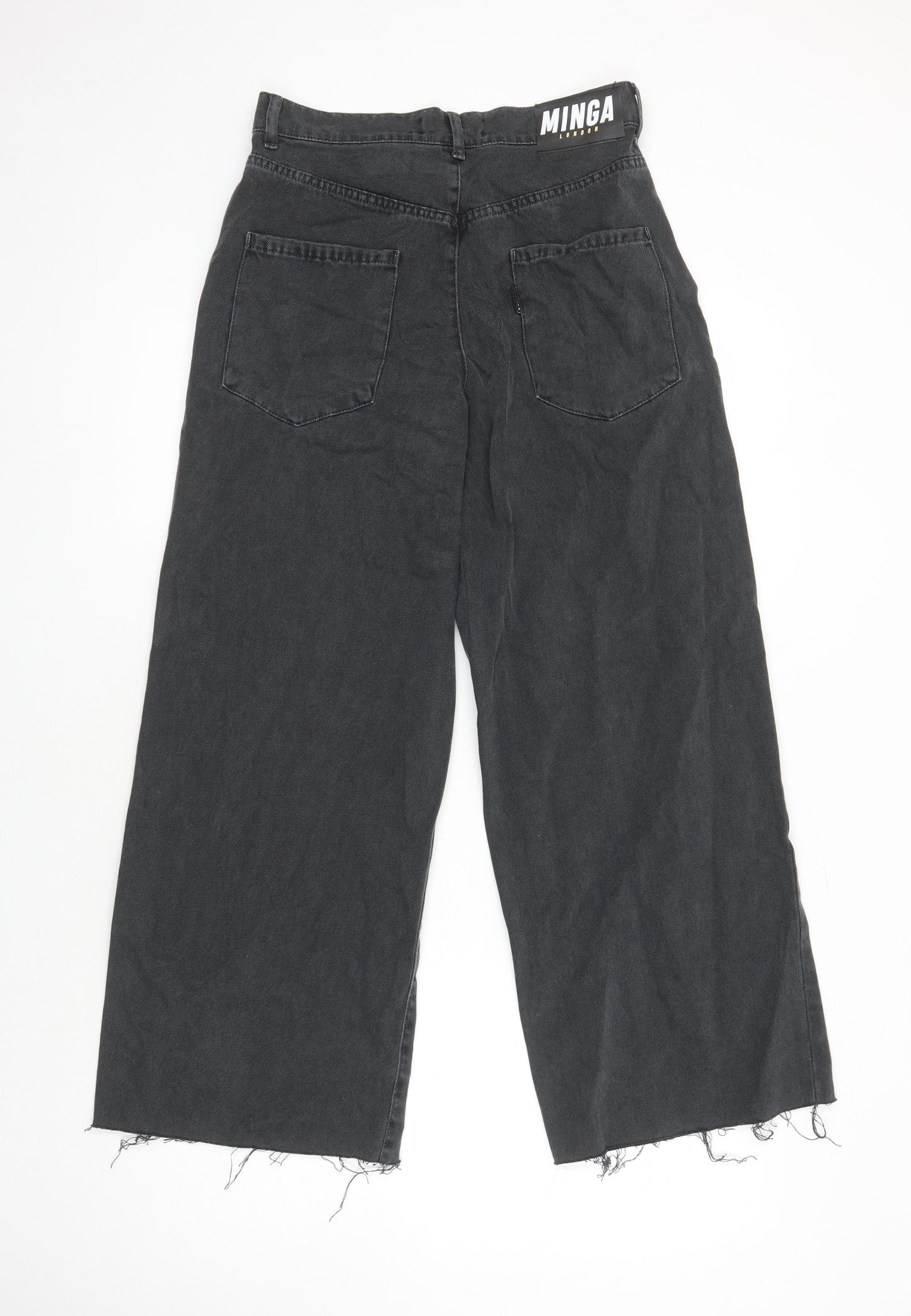Minga Womens Black Geometric Cotton Wide-Leg Jeans Size 6 L26 in Relaxed - Heart motifs