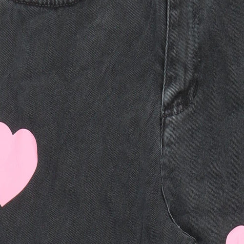Minga Womens Black Geometric Cotton Wide-Leg Jeans Size 6 L26 in Relaxed - Heart motifs