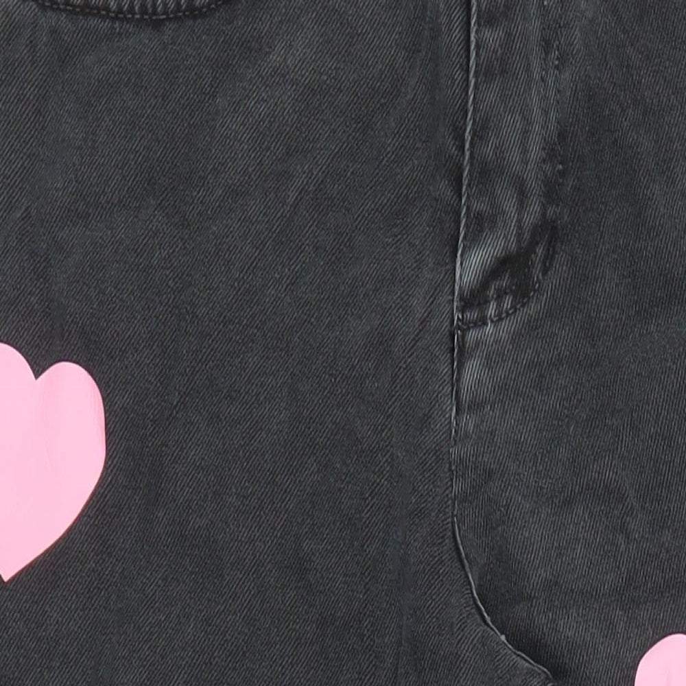 Minga Womens Black Geometric Cotton Wide-Leg Jeans Size 6 L26 in Relaxed - Heart motifs