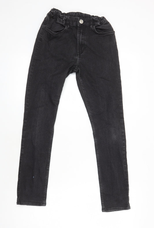H&M Girls Black 100% Cotton Skinny Jeans Size 13-14 Years L26 in Regular - Elasticated Waist