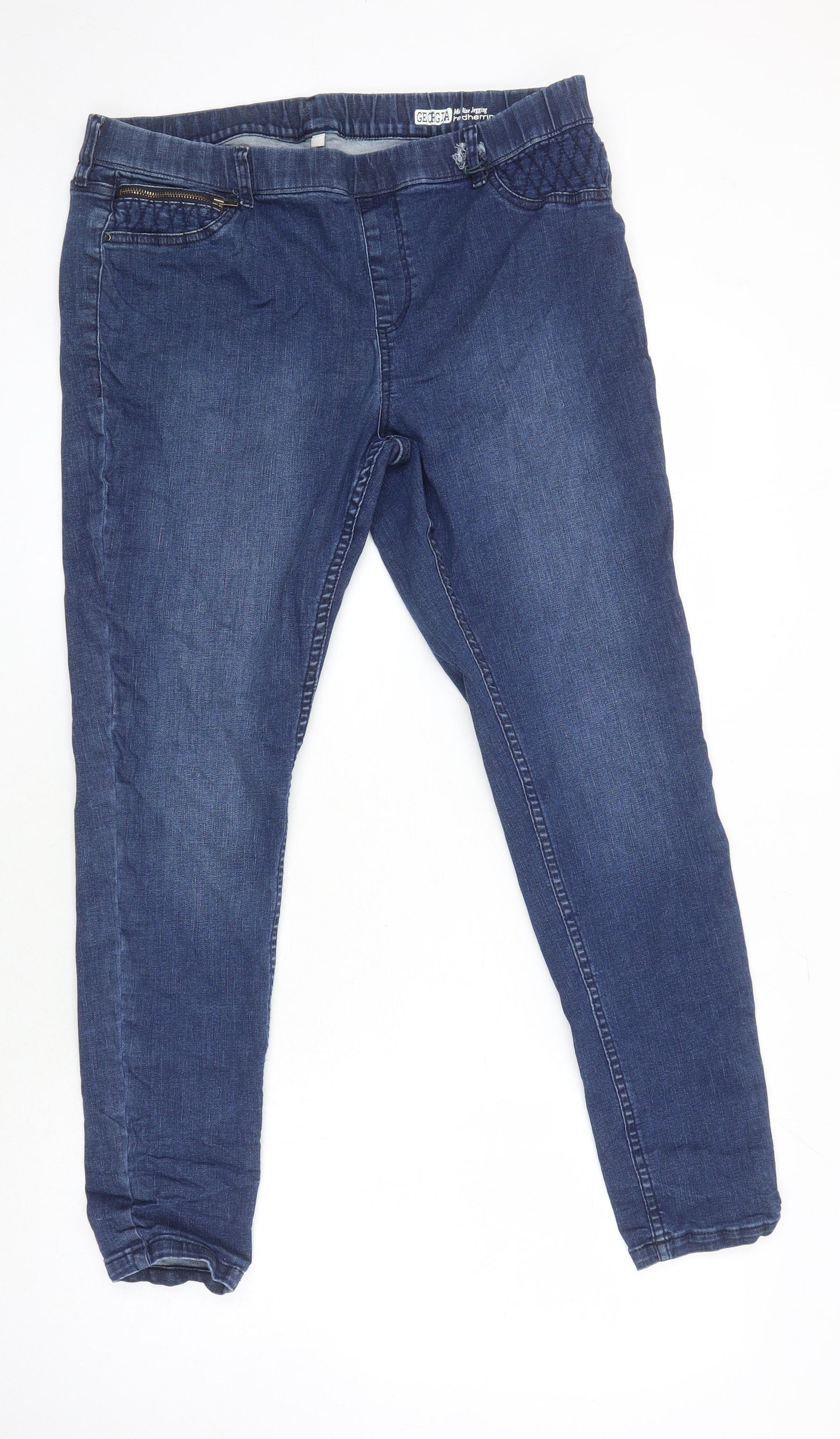 M&S Womens Blue Cotton Jegging Jeans Size 14 L23 in Regular - Elasticated Waist