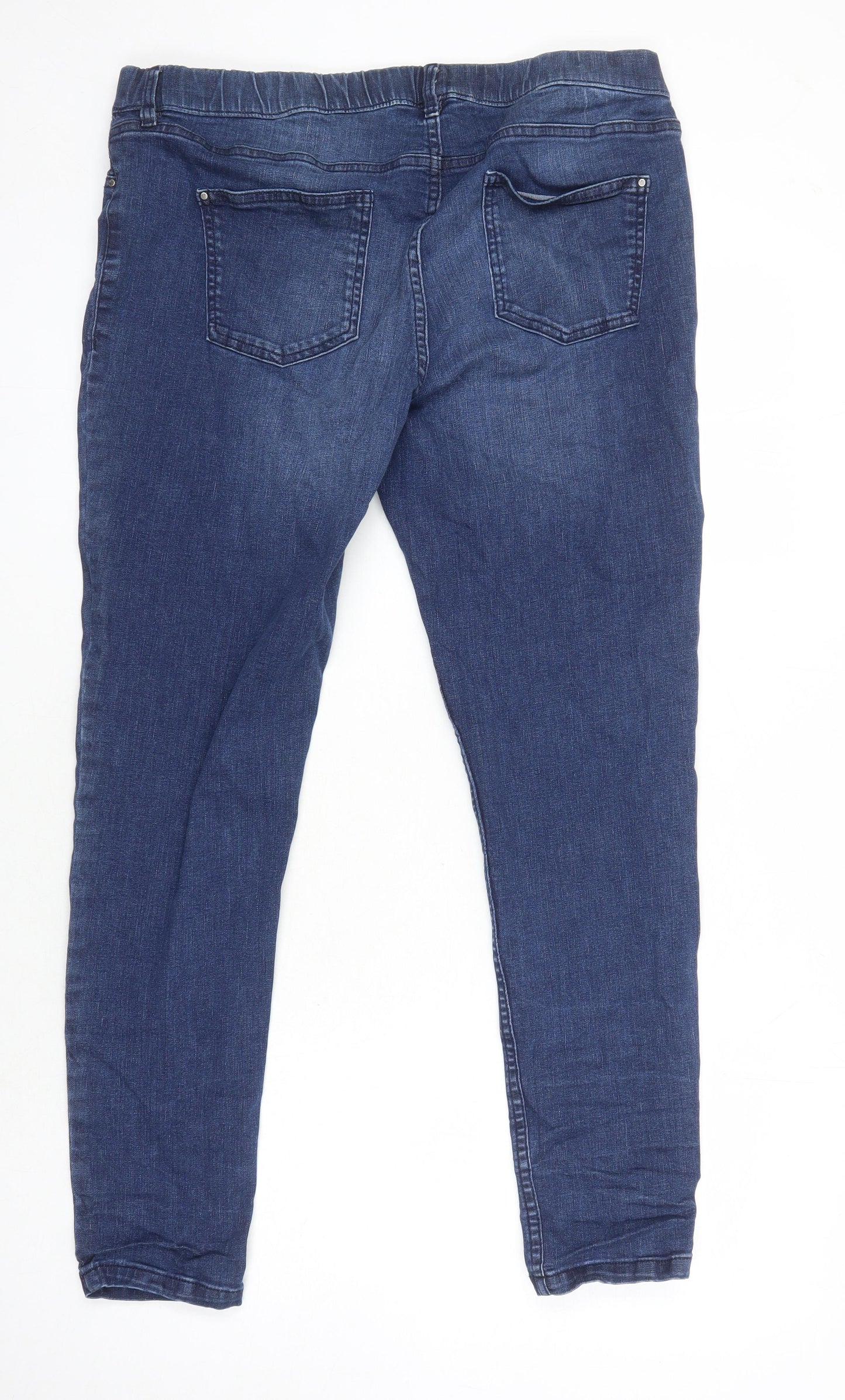 M&S Womens Blue Cotton Jegging Jeans Size 14 L23 in Regular - Elasticated Waist