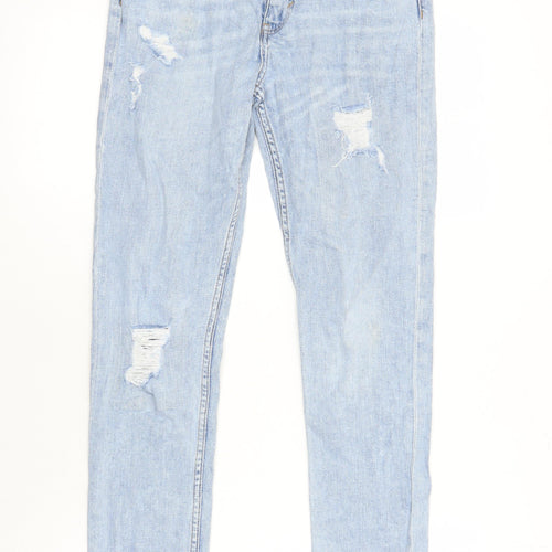 H&M Girls Blue Cotton Skinny Jeans Size 13 Years L28 in Regular - Elasticated Waist Distressed Look