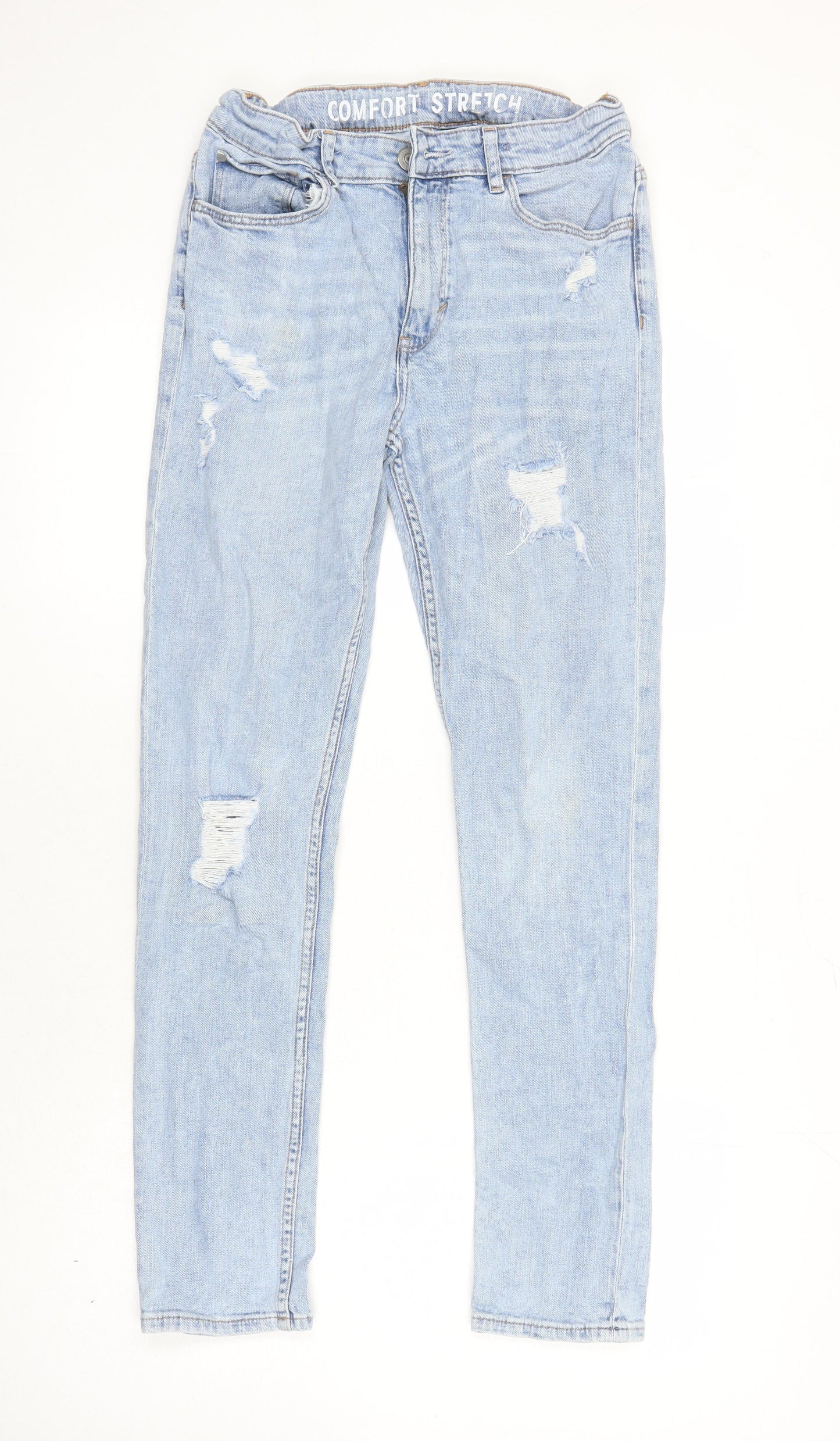 H&M Girls Blue Cotton Skinny Jeans Size 13 Years L28 in Regular - Elasticated Waist Distressed Look