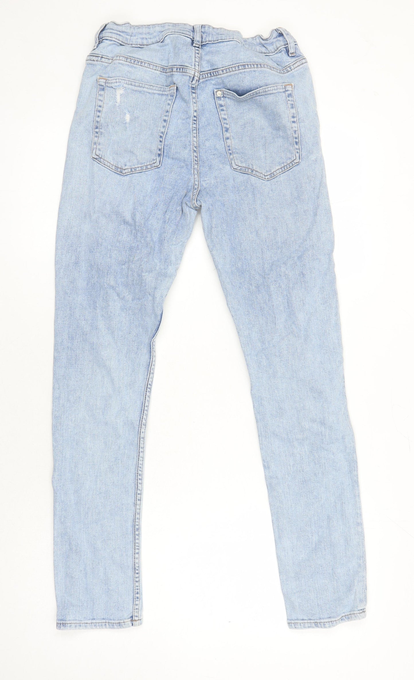 H&M Girls Blue Cotton Skinny Jeans Size 13 Years L28 in Regular - Elasticated Waist Distressed Look