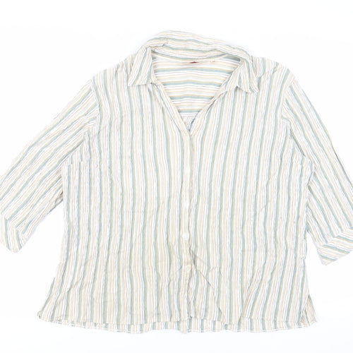 EWM Womens Green Striped Cotton Basic Button-Up Size 22 Collared