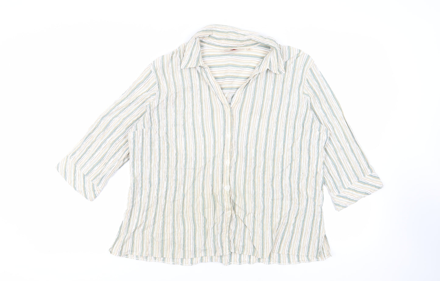EWM Womens Green Striped Cotton Basic Button-Up Size 22 Collared