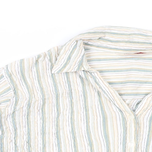 EWM Womens Green Striped Cotton Basic Button-Up Size 22 Collared
