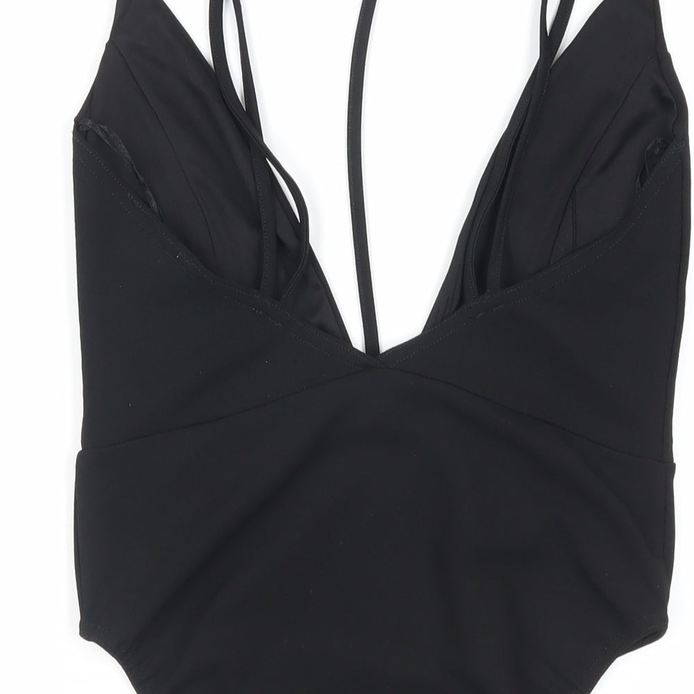 Missguided Womens Black Polyester Bodysuit One-Piece Size 10 Snap - Strappy