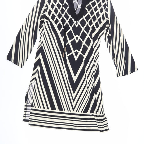 Wallis Womens Black Geometric Viscose Tunic Blouse Size S Round Neck - Keyhole Neckline