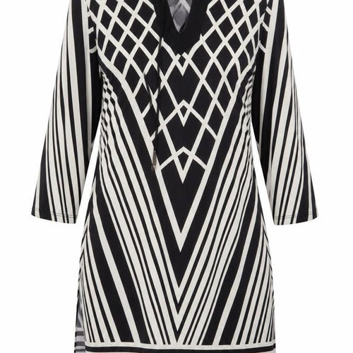 Wallis Womens Black Geometric Viscose Tunic Blouse Size S Round Neck - Keyhole Neckline