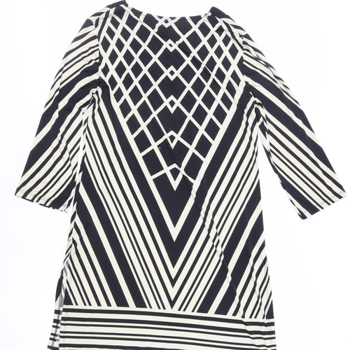 Wallis Womens Black Geometric Viscose Tunic Blouse Size S Round Neck - Keyhole Neckline