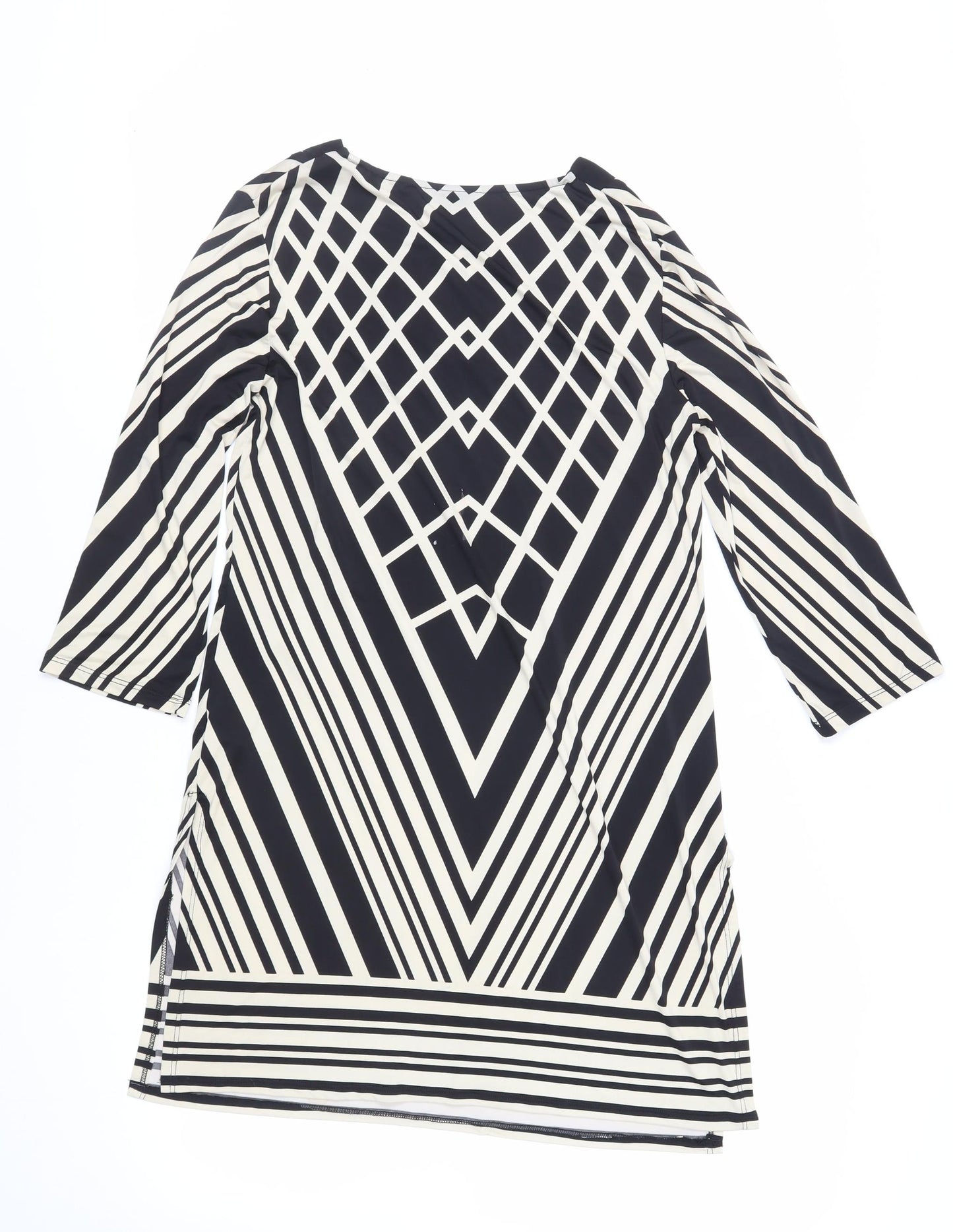 Wallis Womens Black Geometric Viscose Tunic Blouse Size S Round Neck - Keyhole Neckline