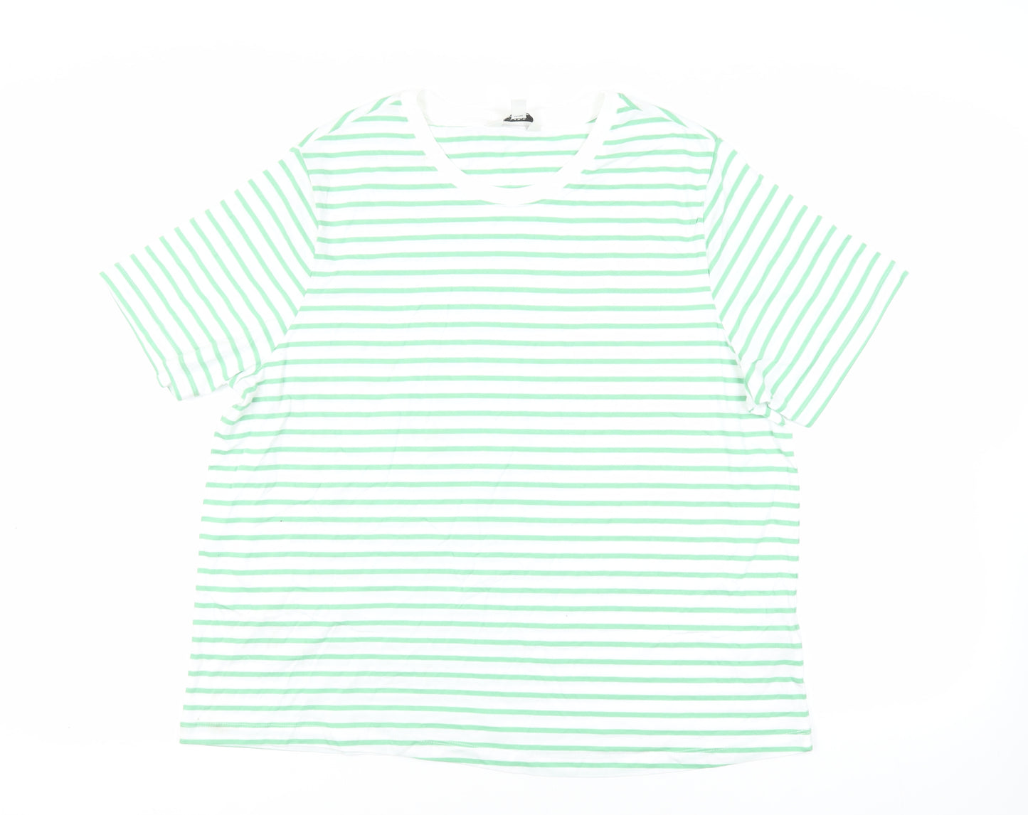 Marks and Spencer Womens Green Striped Cotton Basic T-Shirt Size 20 Crew Neck