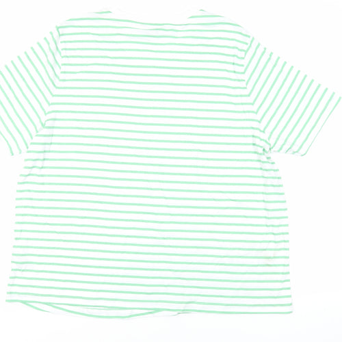 Marks and Spencer Womens Green Striped Cotton Basic T-Shirt Size 20 Crew Neck