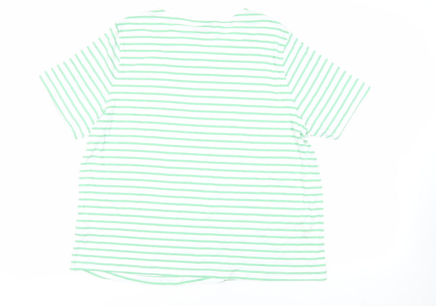 Marks and Spencer Womens Green Striped Cotton Basic T-Shirt Size 20 Crew Neck