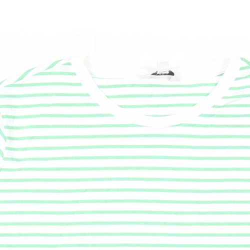 Marks and Spencer Womens Green Striped Cotton Basic T-Shirt Size 20 Crew Neck
