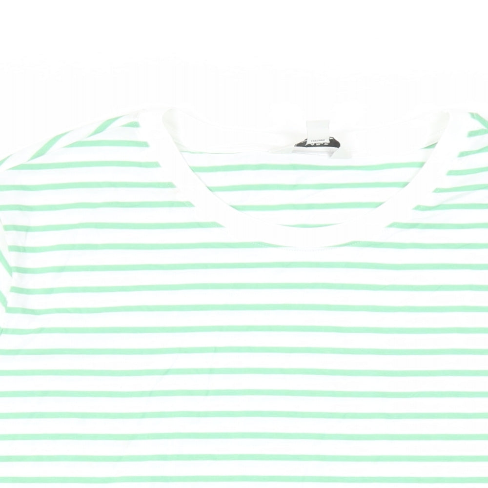 Marks and Spencer Womens Green Striped Cotton Basic T-Shirt Size 20 Crew Neck