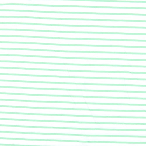 Marks and Spencer Womens Green Striped Cotton Basic T-Shirt Size 20 Crew Neck