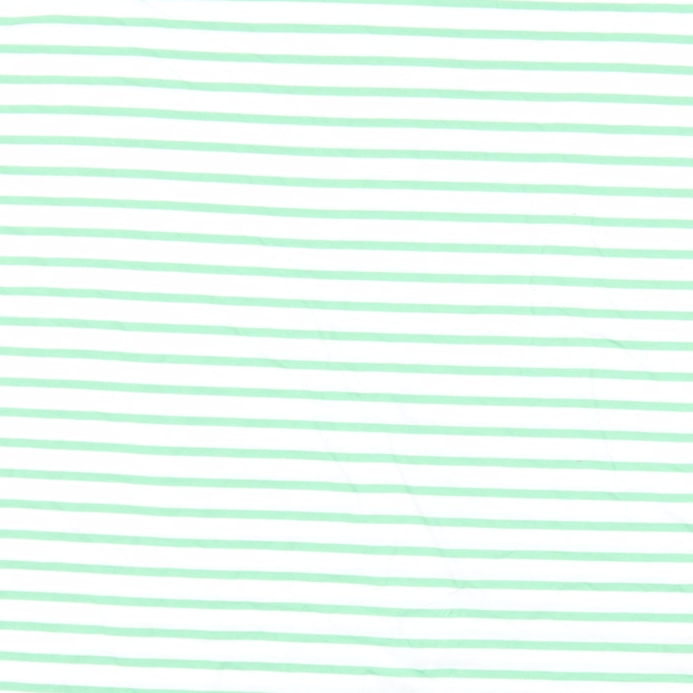 Marks and Spencer Womens Green Striped Cotton Basic T-Shirt Size 20 Crew Neck