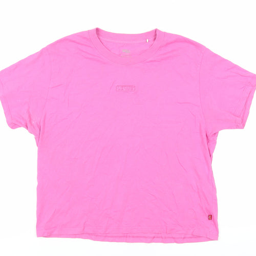 Levi's Womens Pink Cotton Basic T-Shirt Size S Crew Neck - Logo