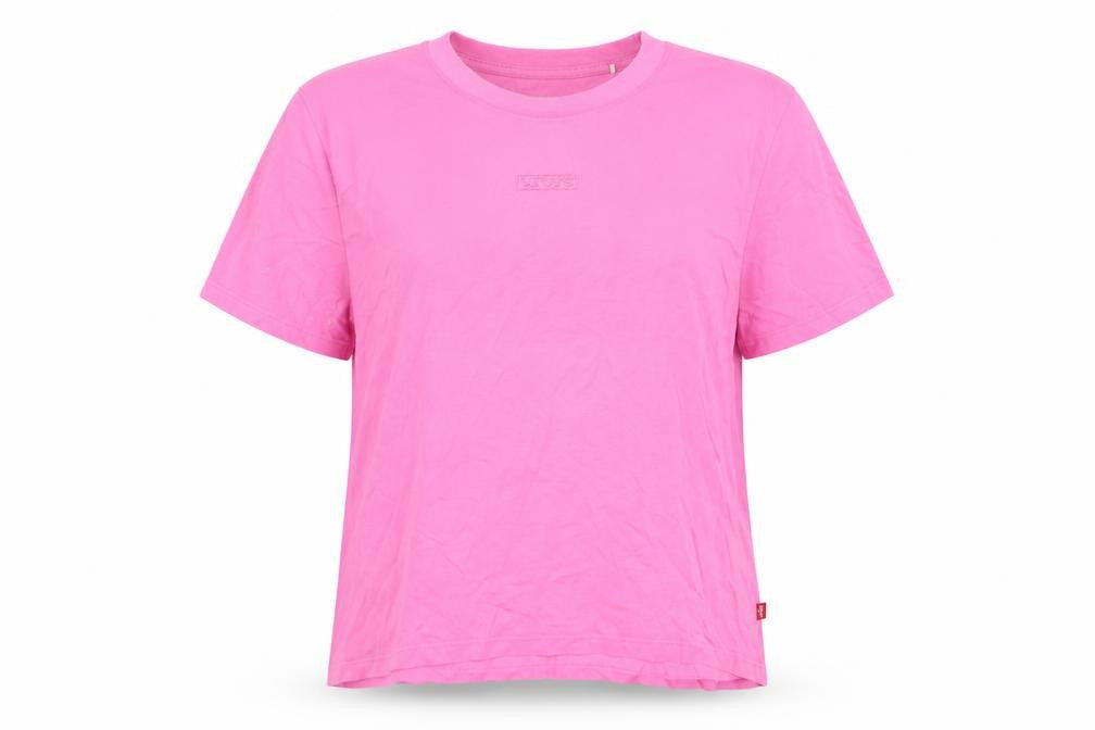 Front view of Levi's women’s pink cotton basic t-shirt, size S, crew neck - logo