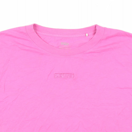 Levi's Womens Pink Cotton Basic T-Shirt Size S Crew Neck - Logo