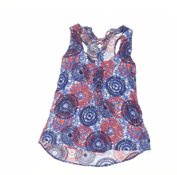 New Look Womens Blue Geometric Viscose Basic Tank Size 8 Scoop Neck