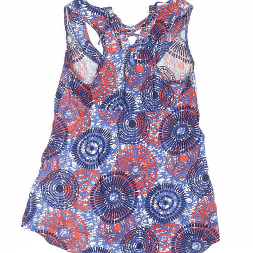 New Look Womens Blue Geometric Viscose Basic Tank Size 8 Scoop Neck