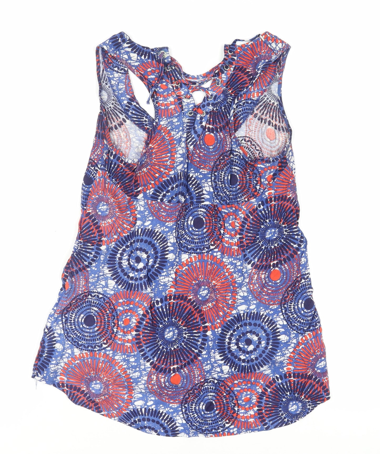 New Look Womens Blue Geometric Viscose Basic Tank Size 8 Scoop Neck