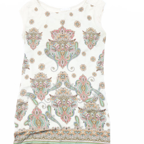 Promod Womens Ivory Paisley Polyester Basic Blouse Size S Round Neck